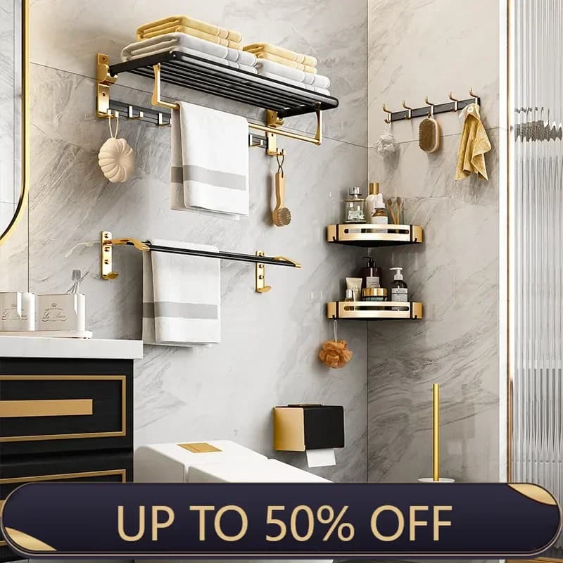 Set For Bathroom Holder Toilet Paper Holder Towel Rack Toilet Brush Shelves Corner Storage Rack Shower Shower Accessories Shelf