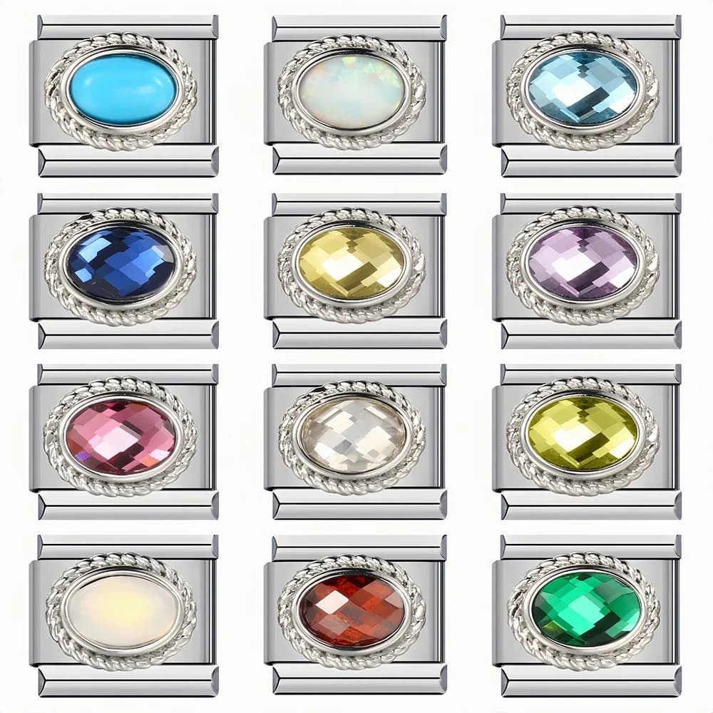 Fascino italiano con zirconi colorati, collegamenti modulari, pietre portafortuna, gioiello, adatto per bracciale da 9 mm, catena, gioielli in acciaio inossidabile, regali fai da te
