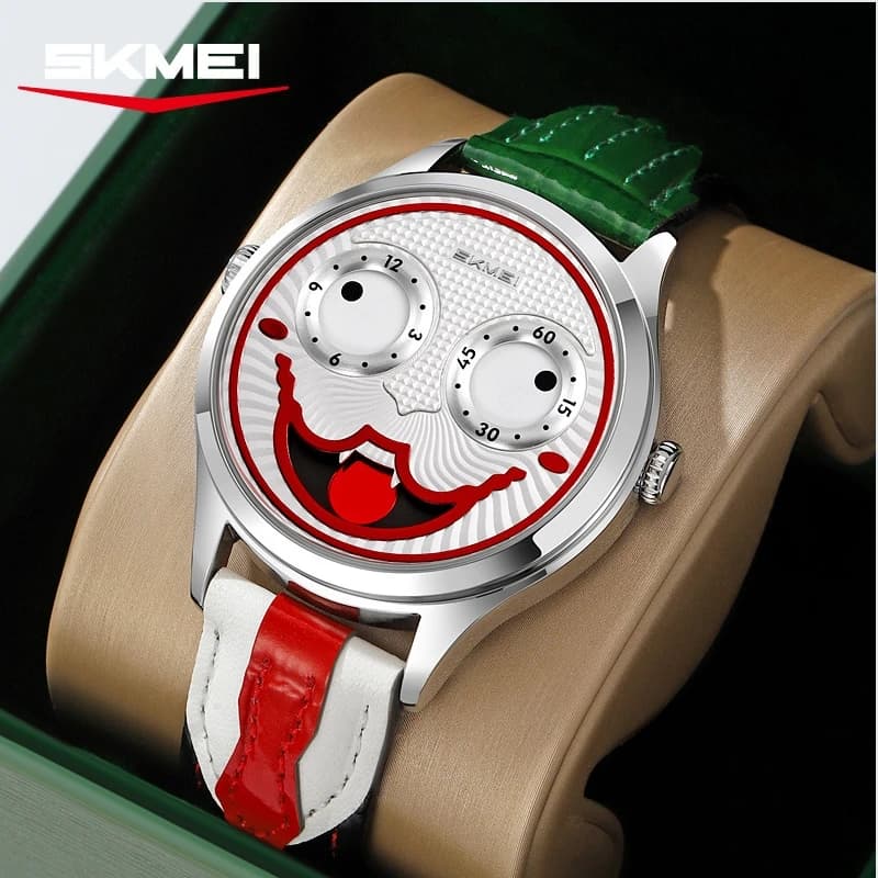 clown face men's watch precise quartz watches for men luxury waterproof casual sturdy leather wristwatches