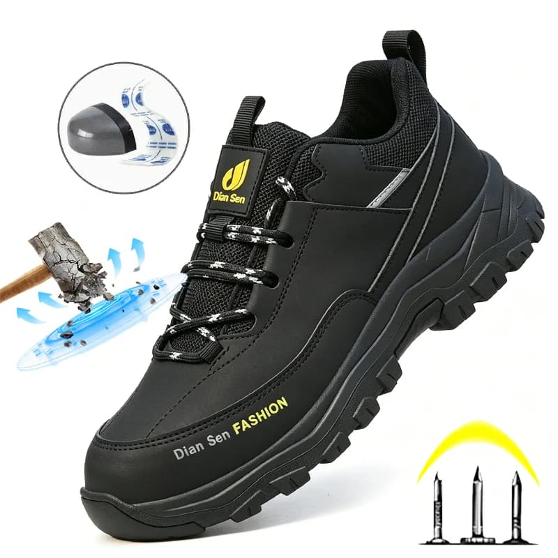 Rotary Buckle Mens Work Boots Black Hiking Sneakers Protective Shoes Safety Industrial Puncture-Proof Anti-smash Steel Toe Shoes