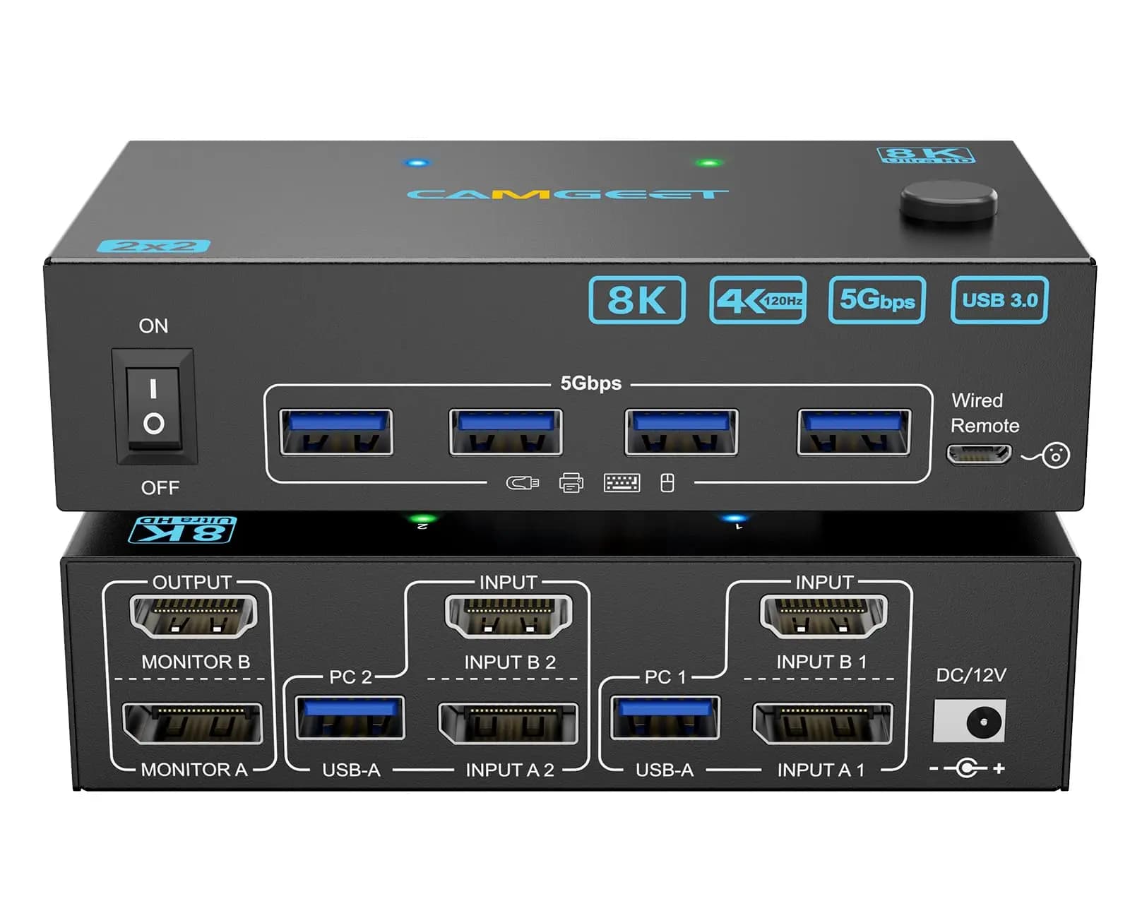 KVM 4K@144Hz 2 monitors 2 computers 8K@60Hz, HDMI + Displayport Dual Monitor KVM with 4 USB 3.0 ports for keyboard and mouse