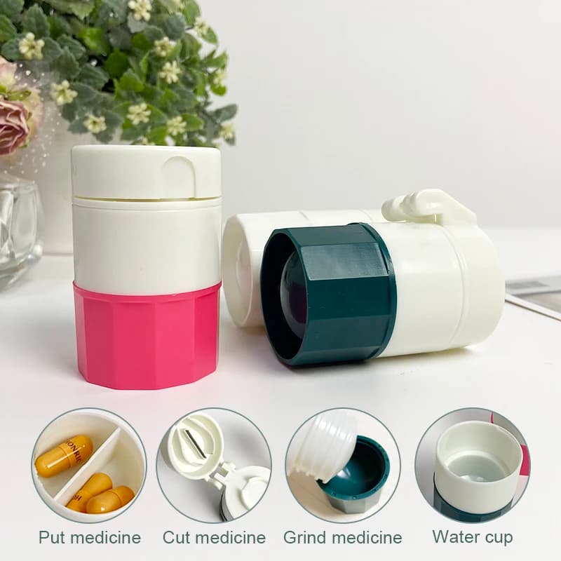 Scatola divisoria per medicinali, frantoio per pillole, multifunzione, portatile, a 4 strati, per compresse in polvere, smerigliatrice per pillole in polvere