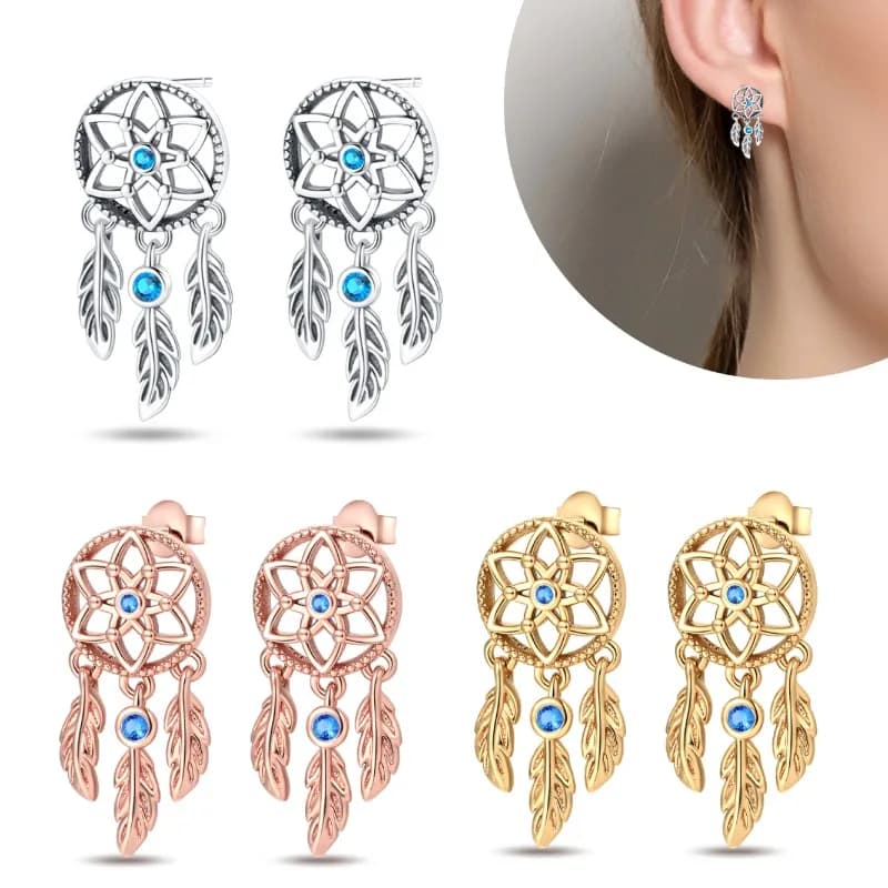 925 Silver Dream Catcher Earrings Women's Wedding Bride Girlfriend Birthday Gift Heart Buckle