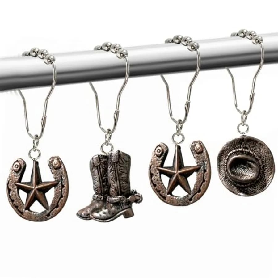 Western Shower Curtain Hooks, 12PCS Western Cowboy Bathroom Decor Brown Cowboy Shower Curtain Hooks Rustic Country Creative Sho