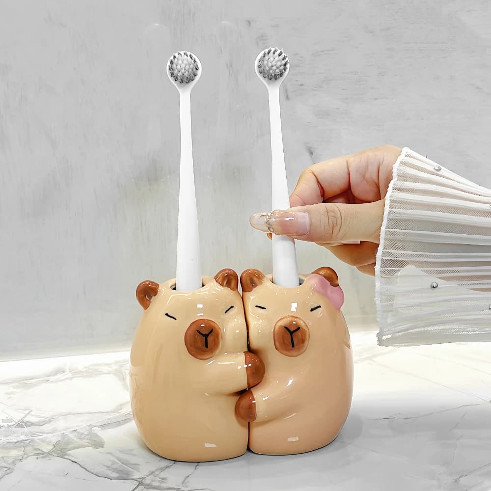 1 paio/set simpatico porta spazzolino con fiocco in ceramica decorazione per il bagno portaoggetti per spazzole staffa base per spazzolino facile da accedere