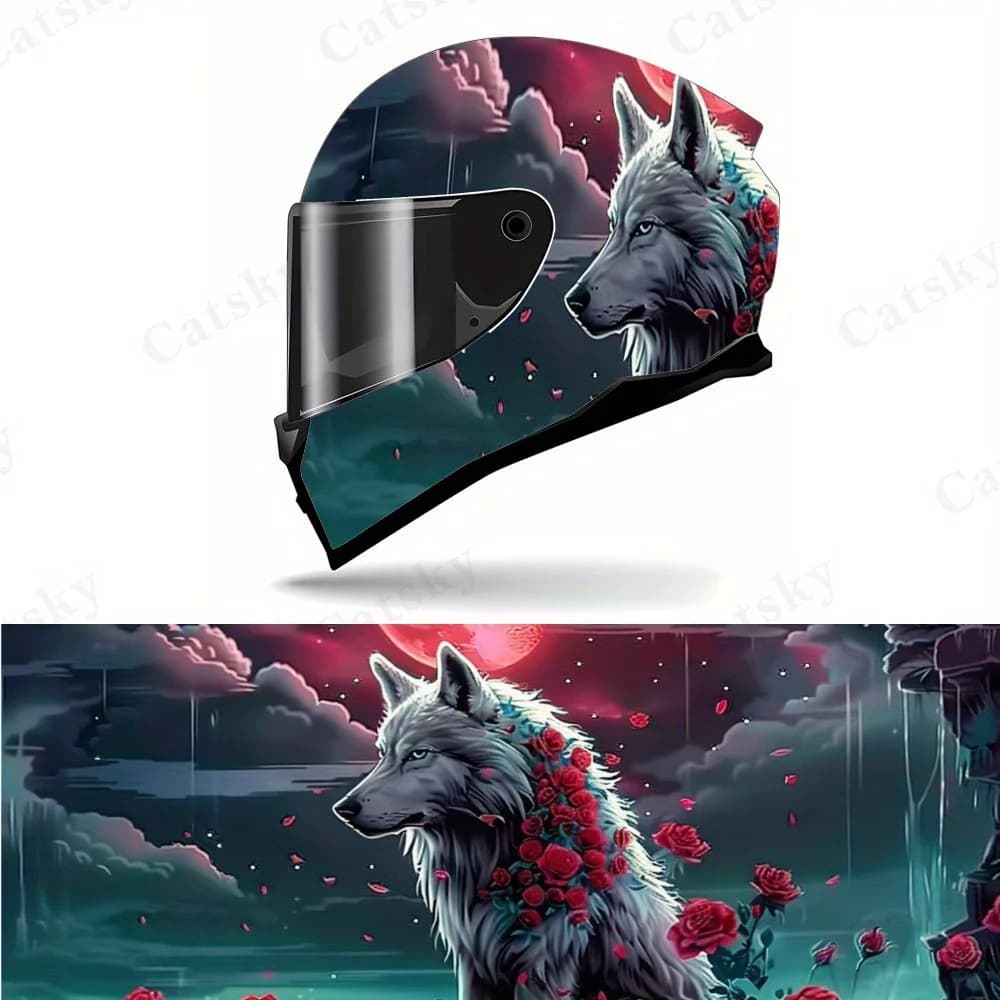 Adesivo per casco Moonlit Night Wolf Shadow - Adesivo grafico da corsa motociclistica in PVC resistente, il regalo perfetto per gli entusiasmi di ciclismo