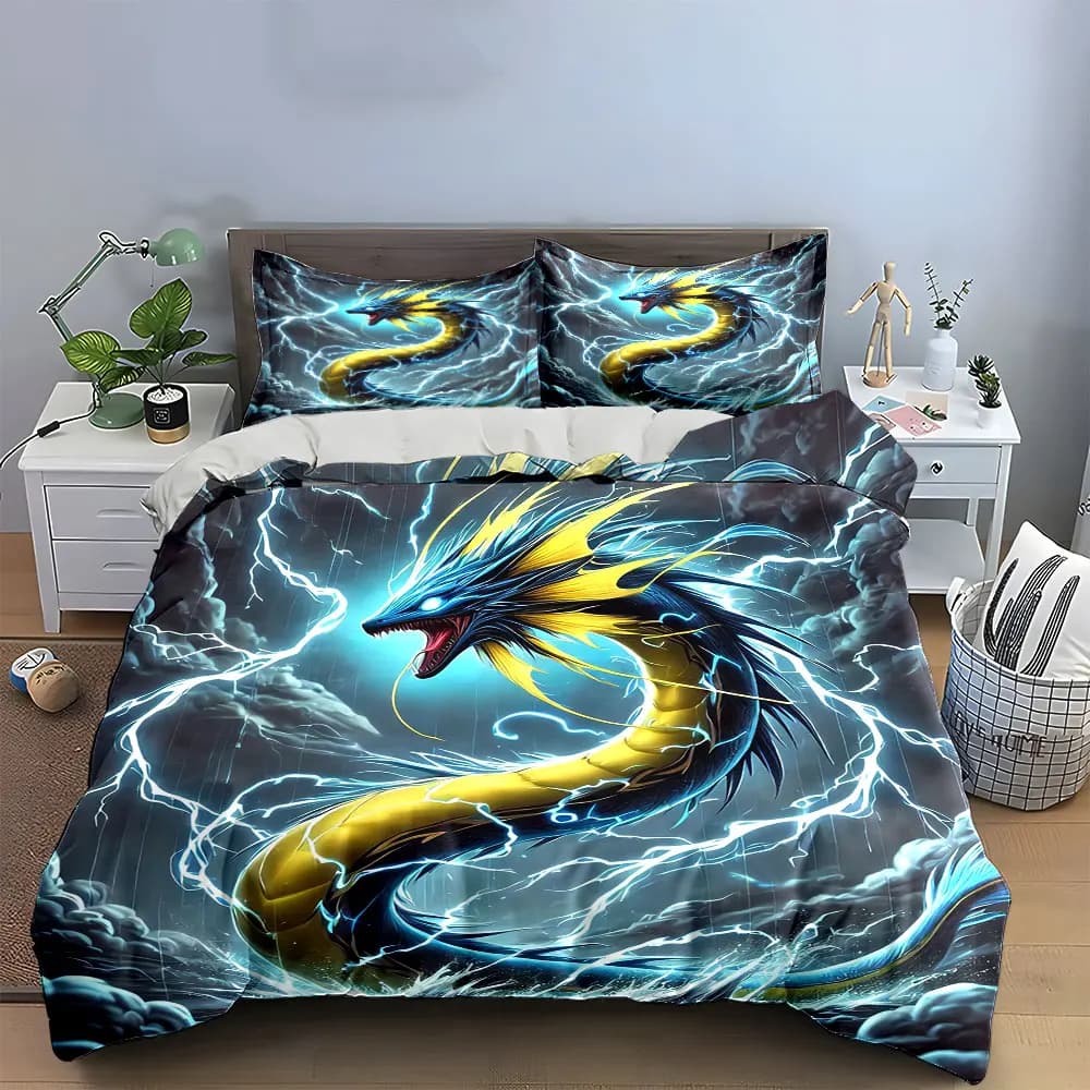 Set di biancheria da letto con poster artistico del drago in 3 pezzi, con 1 copripiumino e 2 federe, singolo, matrimoniale, king size, queen size, regalo