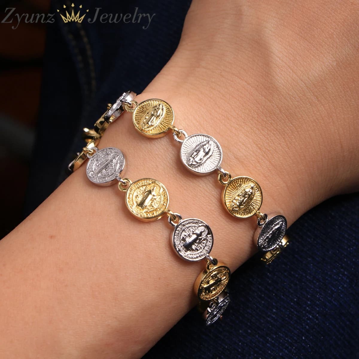 5PCS, Gold Silver Color Virgin Mary Bracelets For Women Gold Plated Christian Jewelry Accessories Handmade Chain Link Bangle
