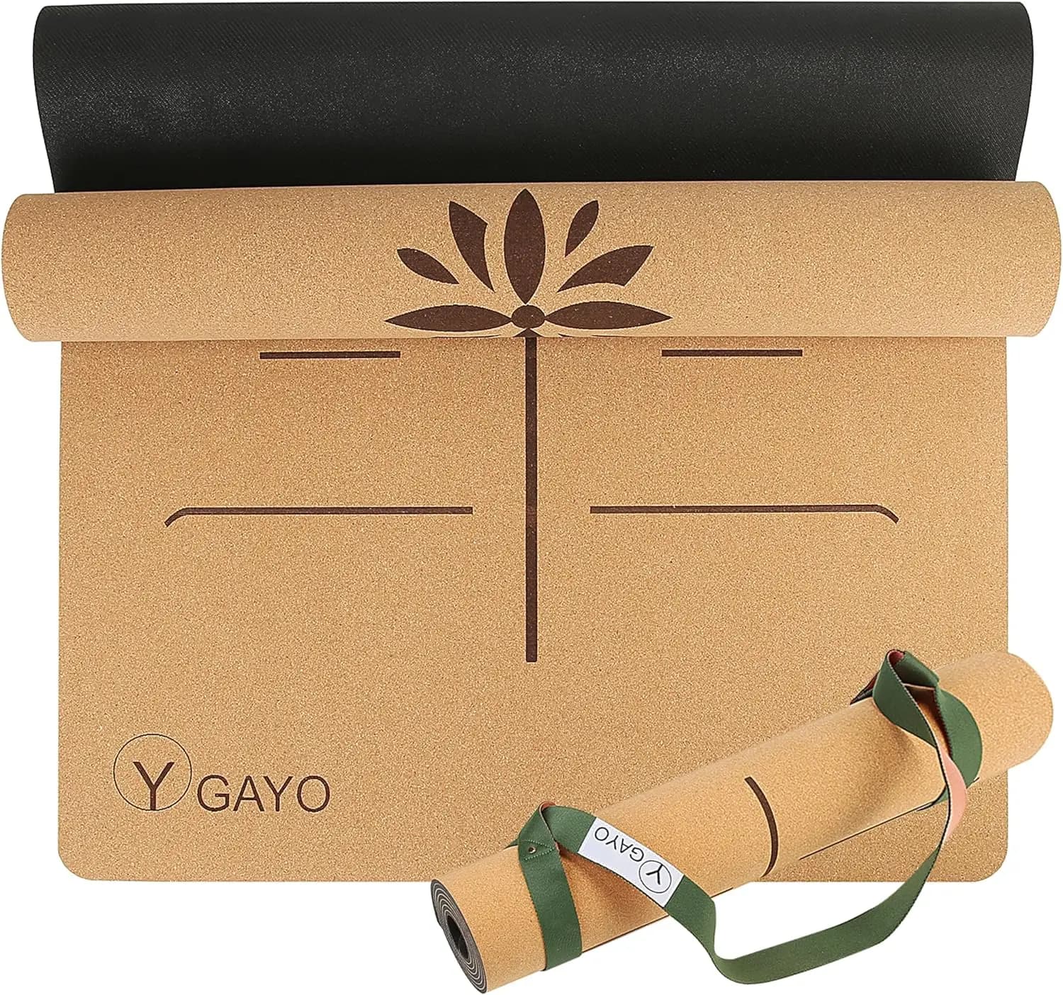 Tappetino Yoga Premium in Sughero Marrone - Spessore 5mm, Base in Gomma Naturale, Antiscivolo, Linee di Allineamento