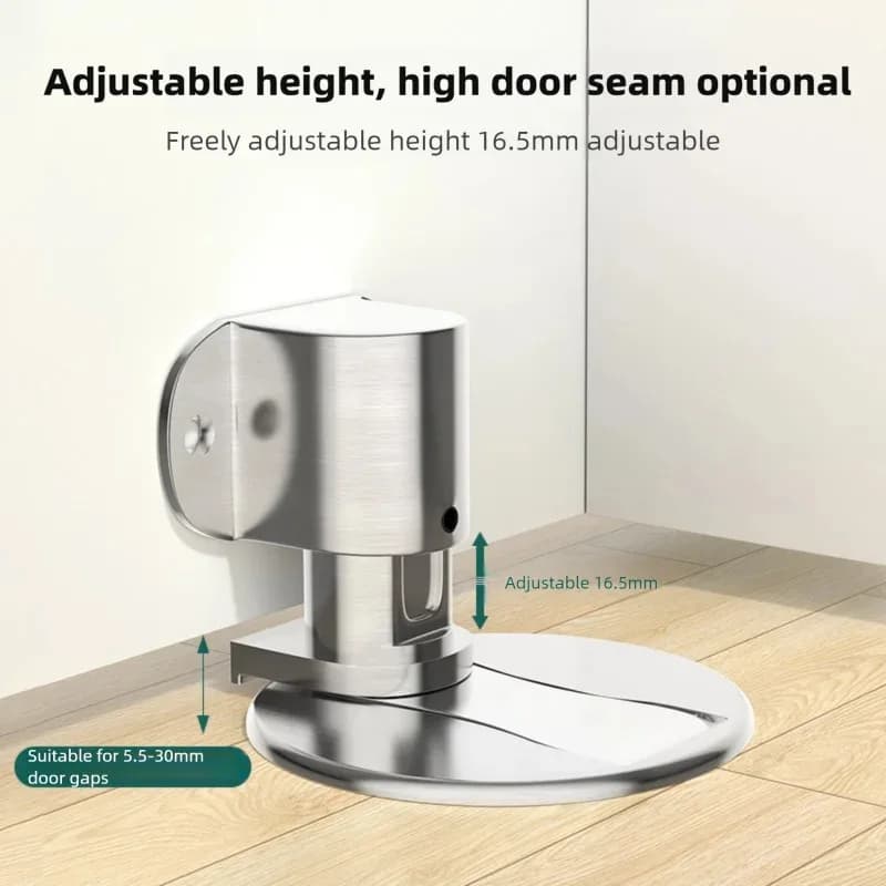 Adjustable Stainless Steel Magnetic Door Stopper with Anti-Collision Buffer, Invisible Punch-Free Safety Hardware for Bathroom F