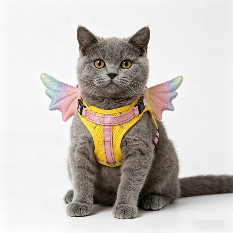 Pettorina per animali domestici con ali d'angelo, design in rete confortevole e traspirante, stile anti-trazione per passeggiate con cani all'aperto