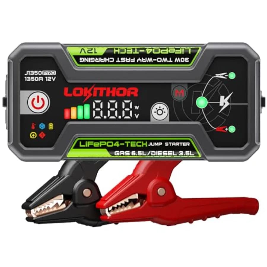 Avviatore di Emergenza J1350 PRO con ConnectMax 1350 Amp LiFePO4 per Motori a Benzina 6.5L e Diesel 3.5L, Avviatore Portatile per Auto