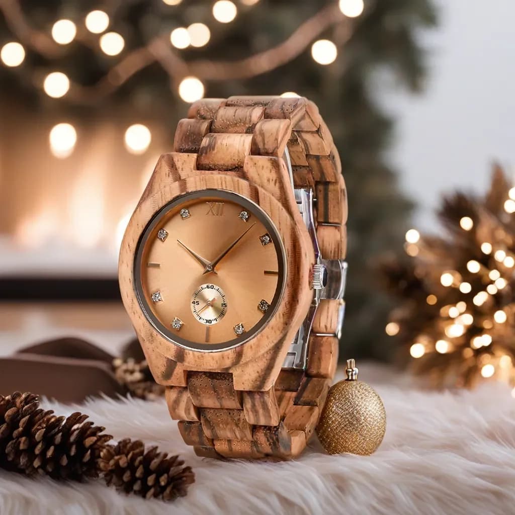 Luxury Casual Fashion Wooden Wrist Watch for Women with Diamond dial simulated anniversary custom gifts for ladies