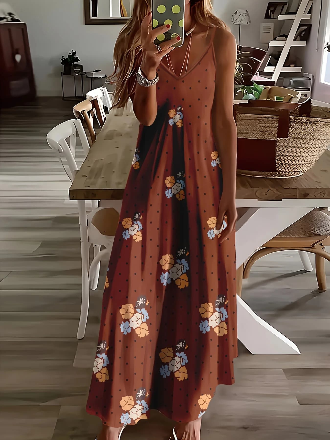 Printed Design Casual style flower polka dot pattern printed women's dress