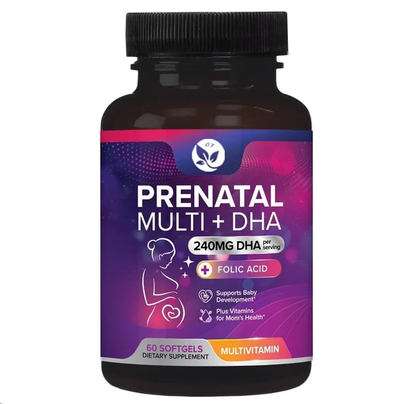 Female prenatal multivitamin containing folic acid, 3, vitamin D3, B6, B12, and Iron Dha, soft capsules not Gmo-60