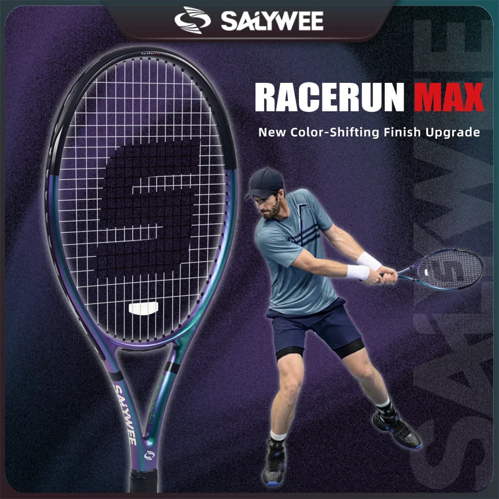 RaceRun-MAX Composite Carbon Tennis Racquet 295g Lightweight 325mm Balance One-Piece Stable Frame 50-60lbs Advanced