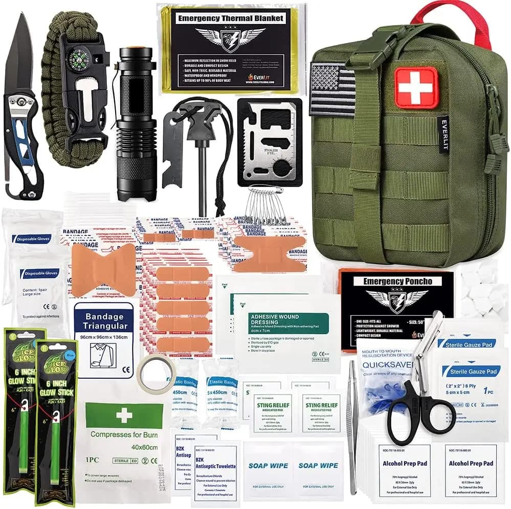 Kit di Pronto Soccorso da 250 Pezzi con Tasca Molle per Campeggio, Escursionismo, Caccia e Preparazione alle Emergenze