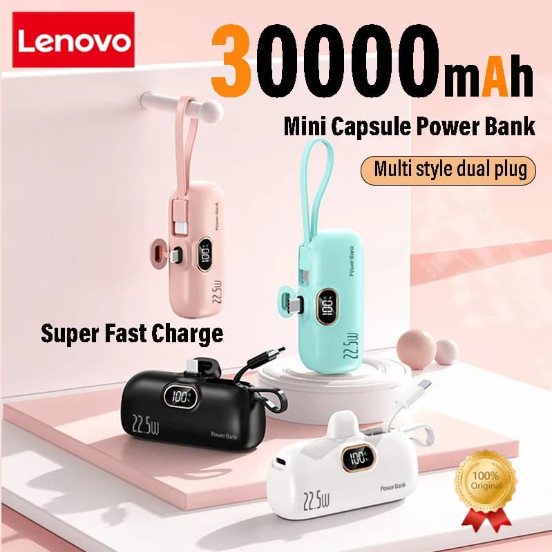 Power Bank Portatile Lenovo Mini da 30000mAh, Ricarica Rapida, Compatibile con iPhone e Samsung, Batteria Esterna 2026
