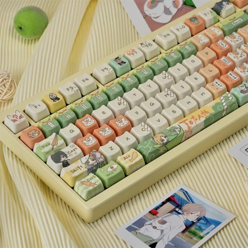 Set di tasti PBT per anime, 130 tasti, personalizzati, profilo Mao, sublimazione a caldo, a forma di gatto, per tastiere meccaniche con switch MX