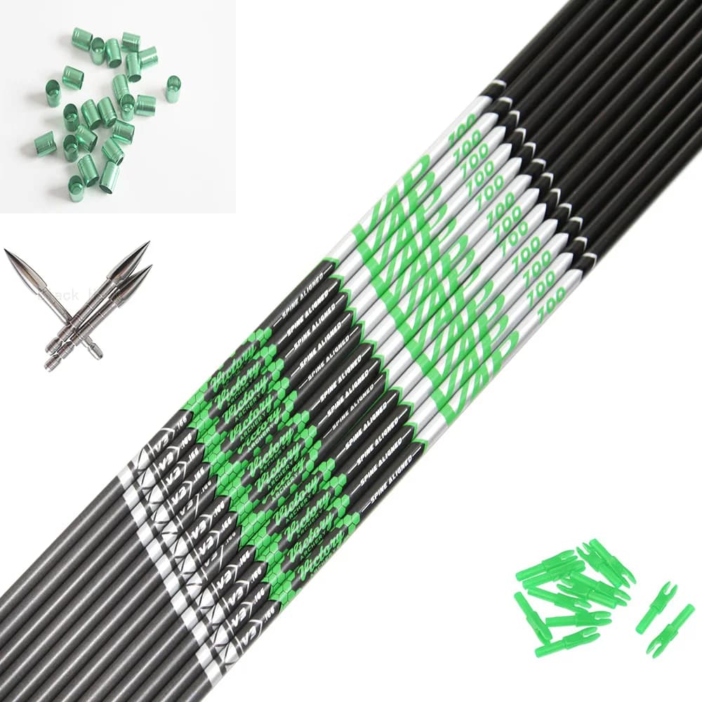 12 Pezzi Aste di Freccia in Carbonio per Tiro con l'Arco, Spine 350 400 500 600 700 800 900, ID 4.2mm, con Collari per Nock e Punta Filettata, per Arco Ricurvo Fai-da-te