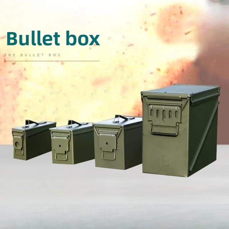 Metal bullet box, iron sheet holder box for hardware tools, small multifunctional protective empty box for portable ammunition