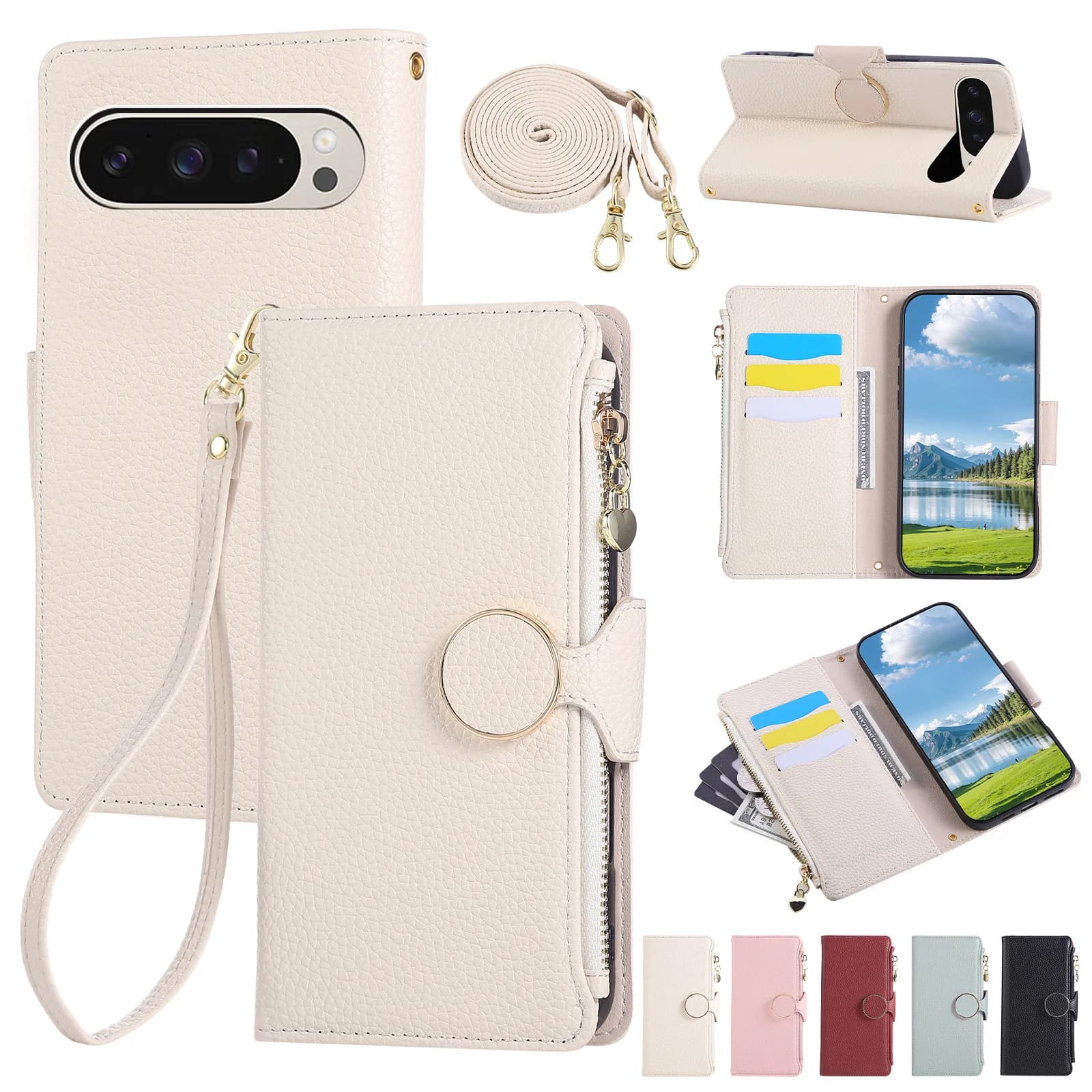 Applicable to Google 10 PROXL solid-color zipper wallet phone case Pixel 11Pro Japanese-style snapback business protection cover