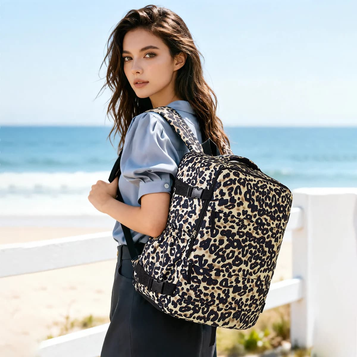 Large-Capacity Commuter Business Backpack for Girls, Outdoor Leopard Print Cow Print Computer Bag, Casual Student Travel Bag, Lightweight