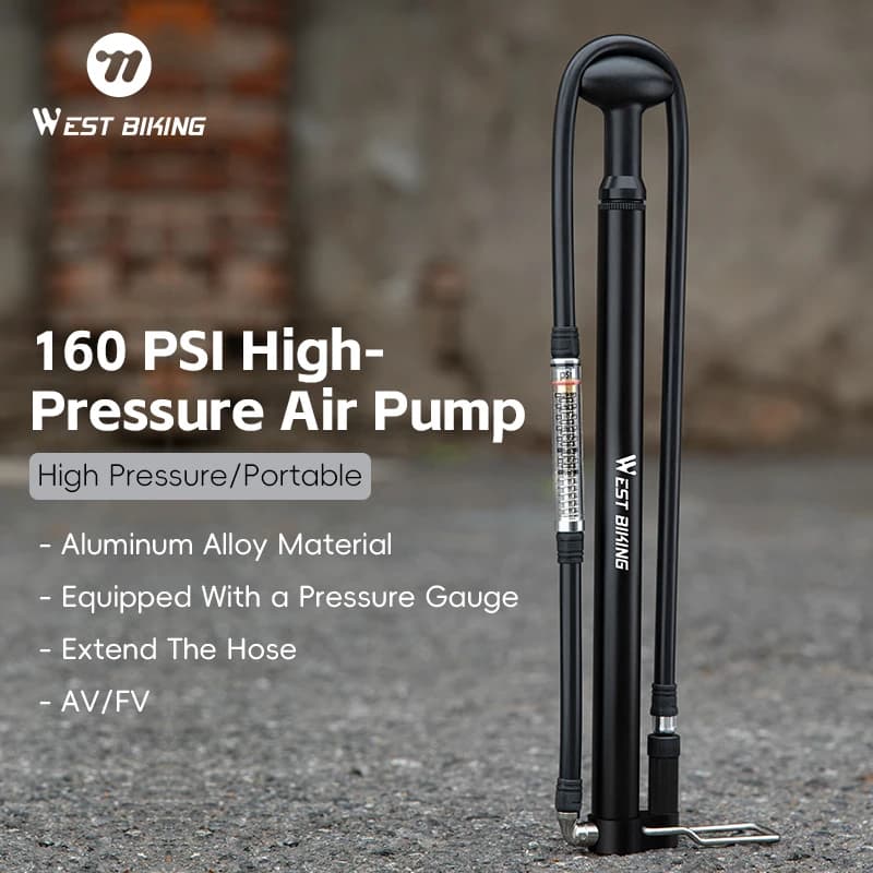 WEST BIKING 160PSI Bike Pump Portable Aluminum Alloy Air Pump For Schrader/Presta Valve With Gauge MTB Road Bike Accessories