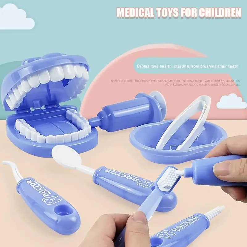 9PCS Kids Dental Simulation Toy Set Plastic Medical Brushing Game Educational Teeth Hygiene Learning Teaching Aid Toys Toddlers