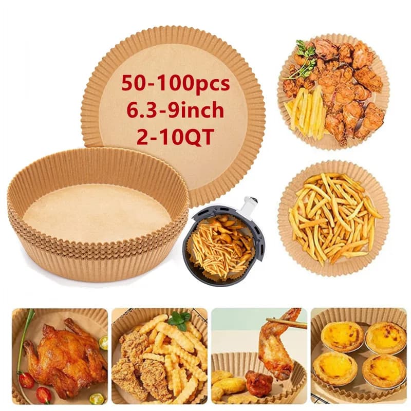 16/20/23 cm 50-100 pieces of oven paper for air fryer for barbecue plate round oven pad AirFryer oil proof paper coating 2025