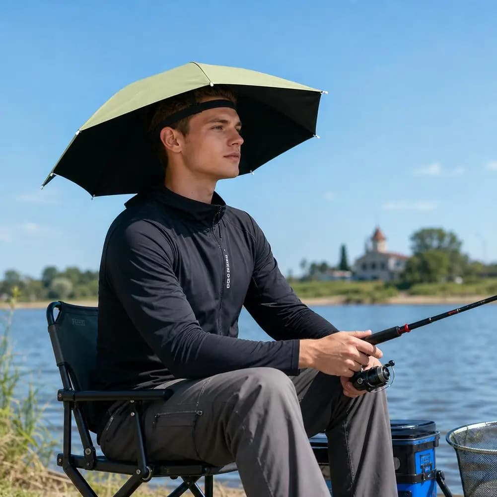 Portable Head Umbrella Hat Fishing Caps Anti-Rain Fishing Anti-Sun Umbrella Hat Outdoor Camping Fishing Headwear Cap Head Hats