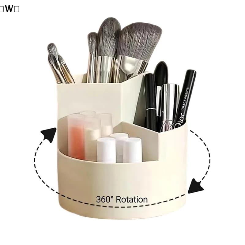 Portapenne Girevole a 360° con 3 Scomparti, Organizzatore per Pennelli da Trucco/Cosmetici per Scrivania, Tavolo, Toeletta, Piano di Lavoro〔Winter1〕