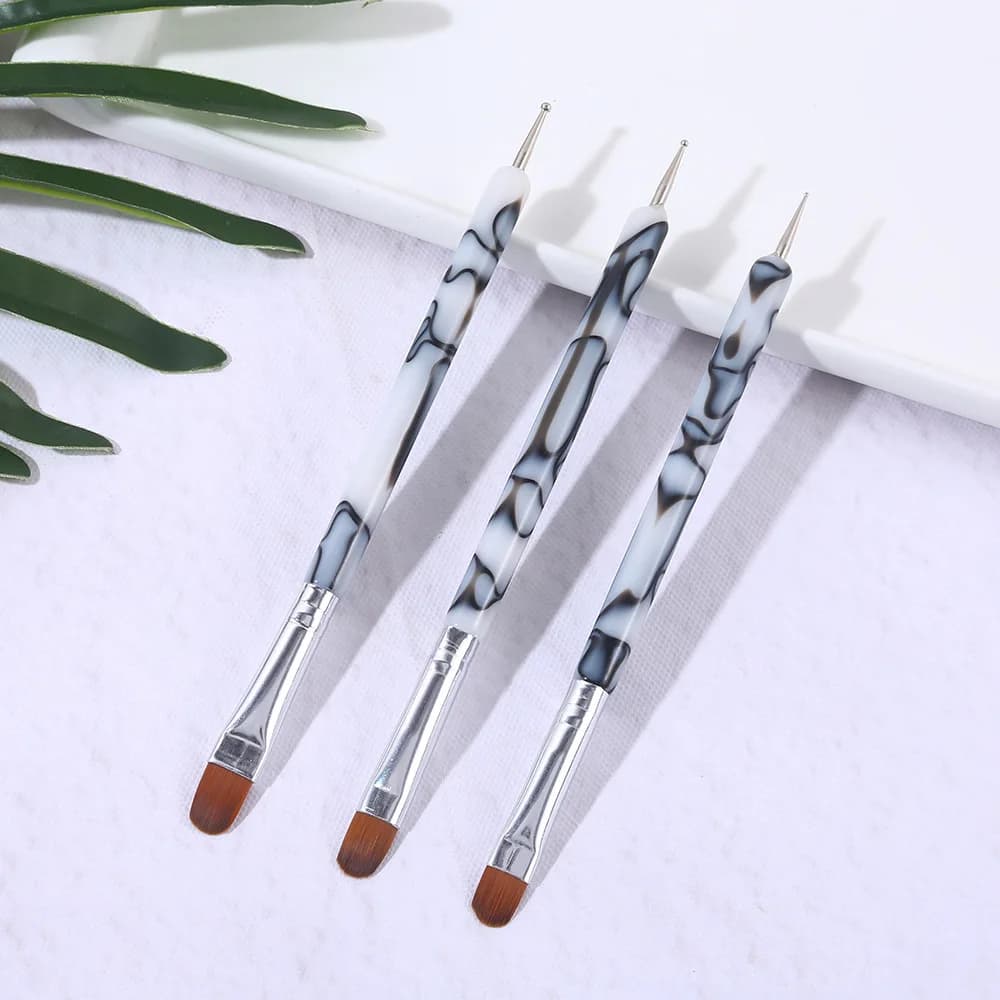 Set di 3 Pennelli Professionali a Doppia Punta per Nail Art Gel Francese con Penna Dotting per Manicure, Pulizia Cuticole e Design Dettagliati
