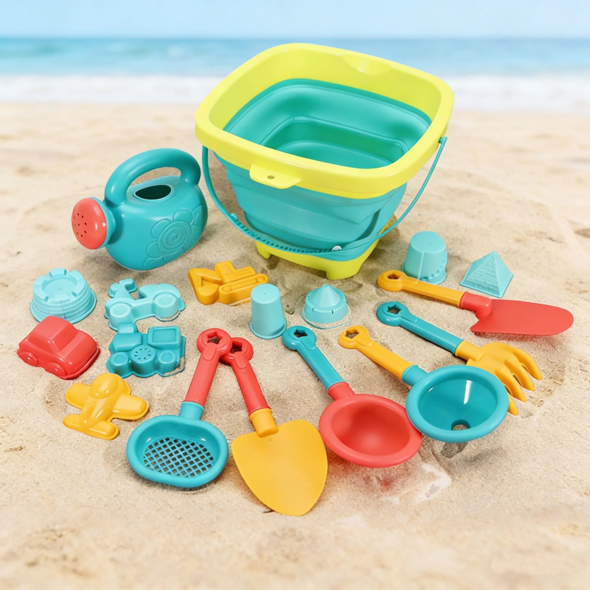 Secchiello pieghevole da spiaggia estivo per bambini, casa delle fate per divertirsi, scavare nella sabbia, giocare in acqua, attrezzi da pesca