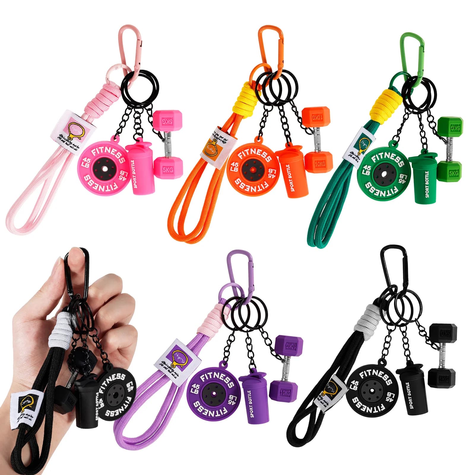 5Pcs Mini Dumbbell Weight Plate Keychain Portable Gym Workout Keychain Multi Color Cute Fitness Keyring for Men Women Gym Lover
