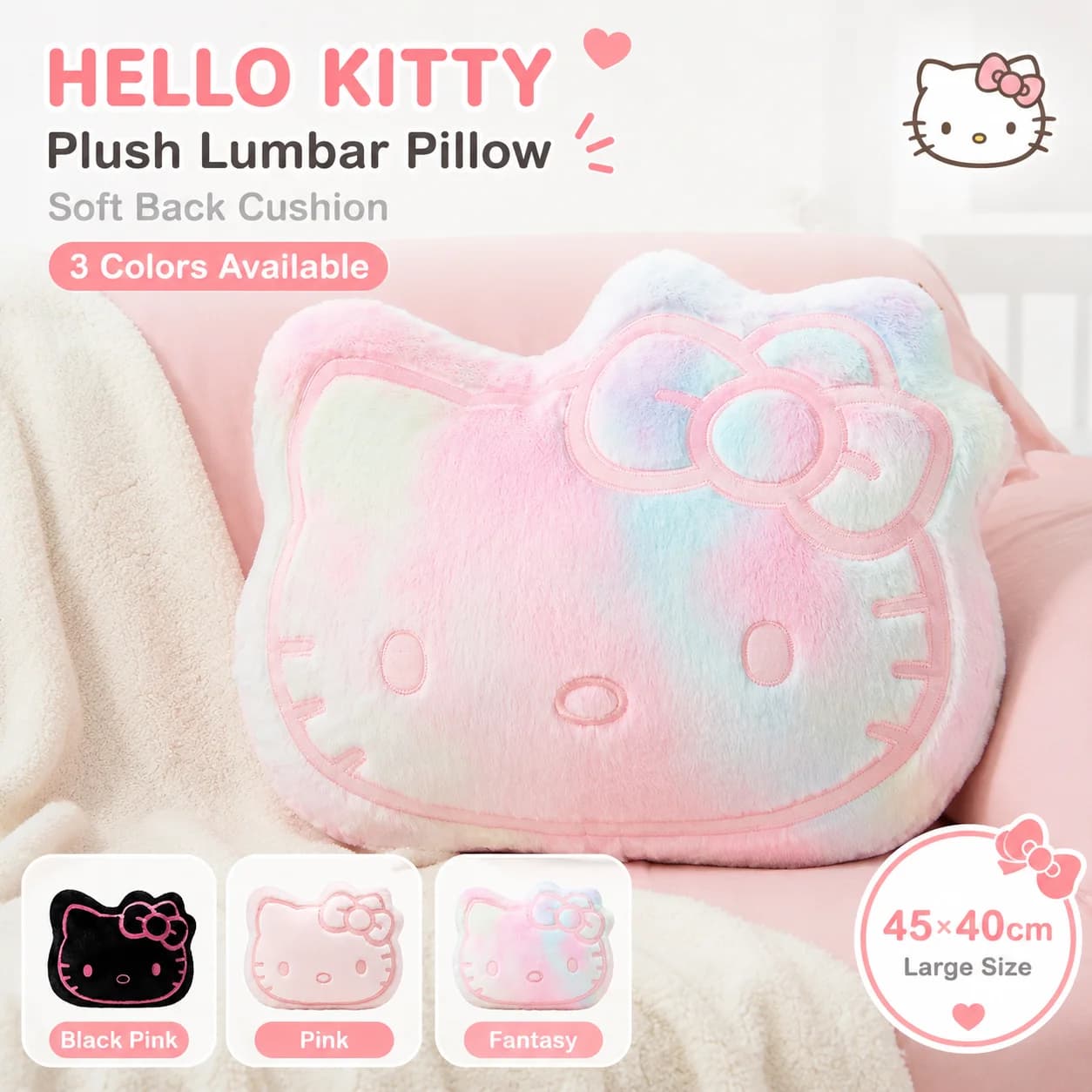 Sanrio Cute Hello Kitty Head Plush Pillow Sofa Cushion Bedroom Decor Office Lumbar Car Pillow Luxury Holiday Birthday Girl Gift