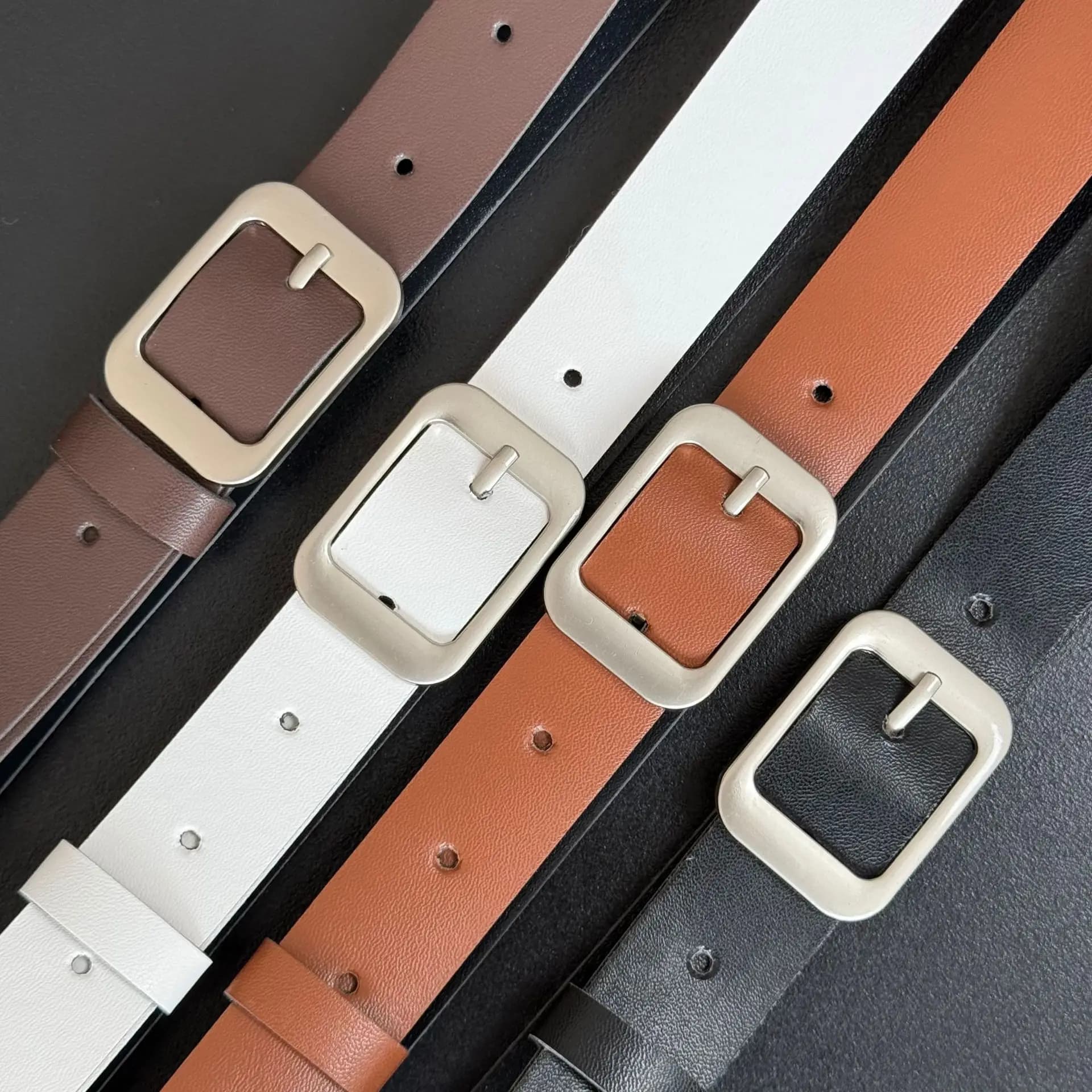 New Fashion PU Leather 102CM Long 2.4CM Wide Silver Square Metal Buckle Women Belts Matched Dress And Jeans Women's Waistband