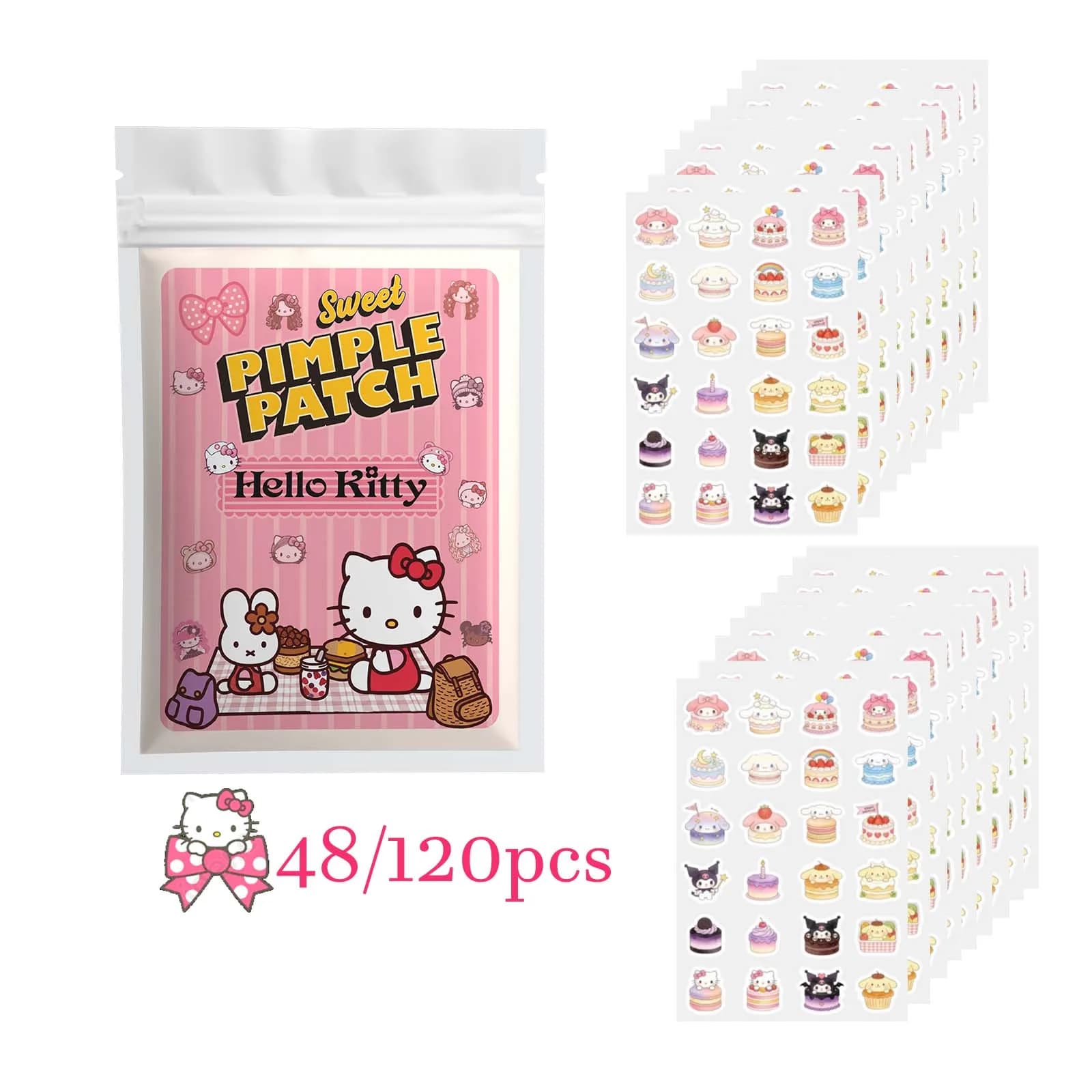 48/120PCS Hello Kitty Cartoon Blemish Patches, Hydrogel Pimple Cover
