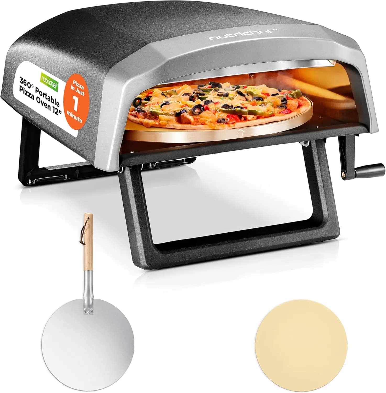 Forno per Pizza da Esterno con Pietra Rotante a 360°, Manopola di Controllo del Calore Regolabile, Include Pala per Pizza, Regolatore con Tubo Flessibile