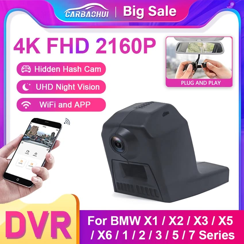 4K 2160P DVR per auto Wifi Installazione semplice Dash Cam Camera per BMW 1 2 3 5 7 Serie X1 X2 X3 X5 X6 BMW Mini 2012-2022 UHD DashCam