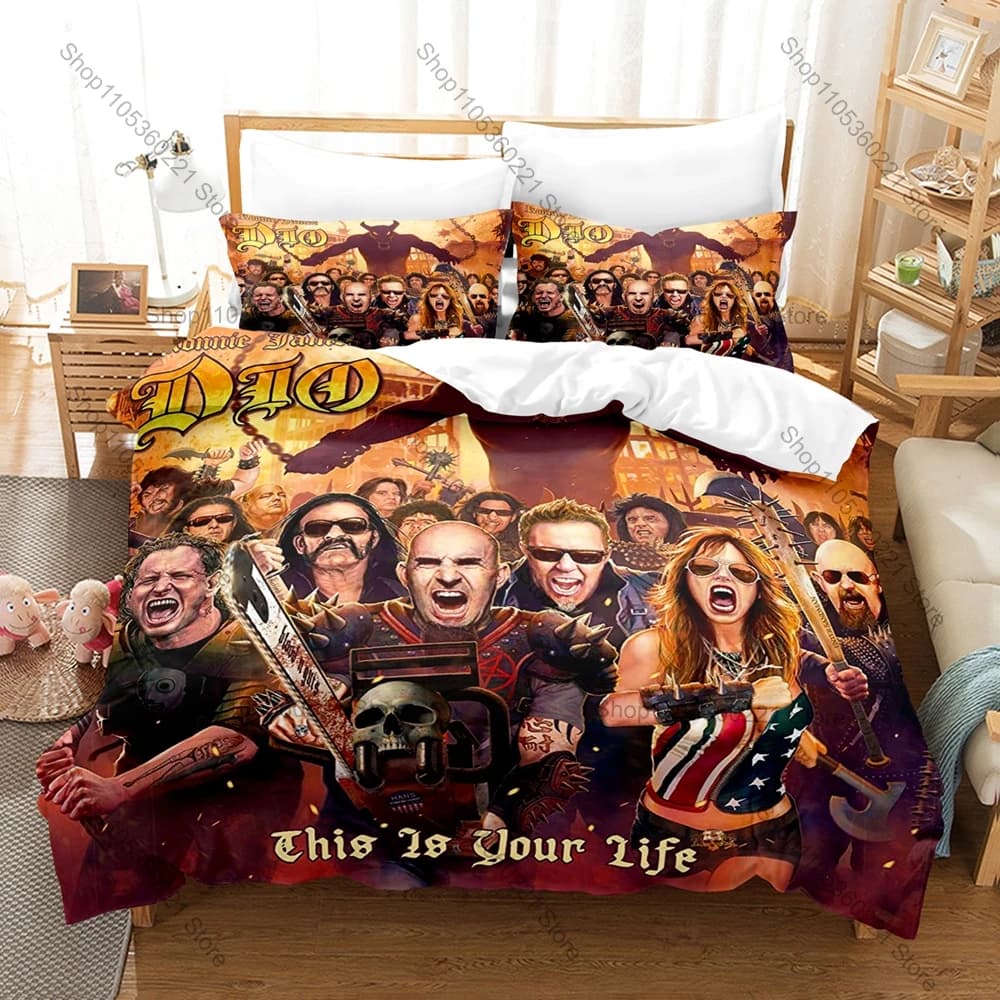 Rock Icon Ronnie James Dio Bedding Set, Duvet Cover + 2 Pillowcases, Classic Metal Singer Graphic Bed Linens for Home & Dorm