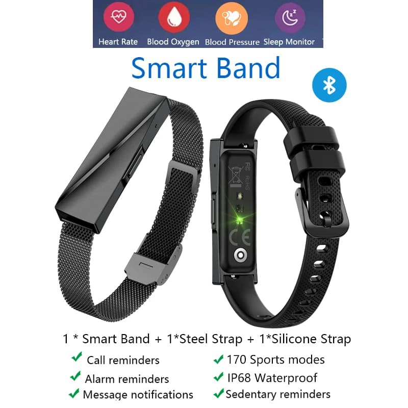 Braccialetto intelligente Fitness impermeabile Frequenza cardiaca Pressione sanguigna Monitor dell'ossigeno nel sangue Tracker sportivo Bracciale elettronico Smart Watch