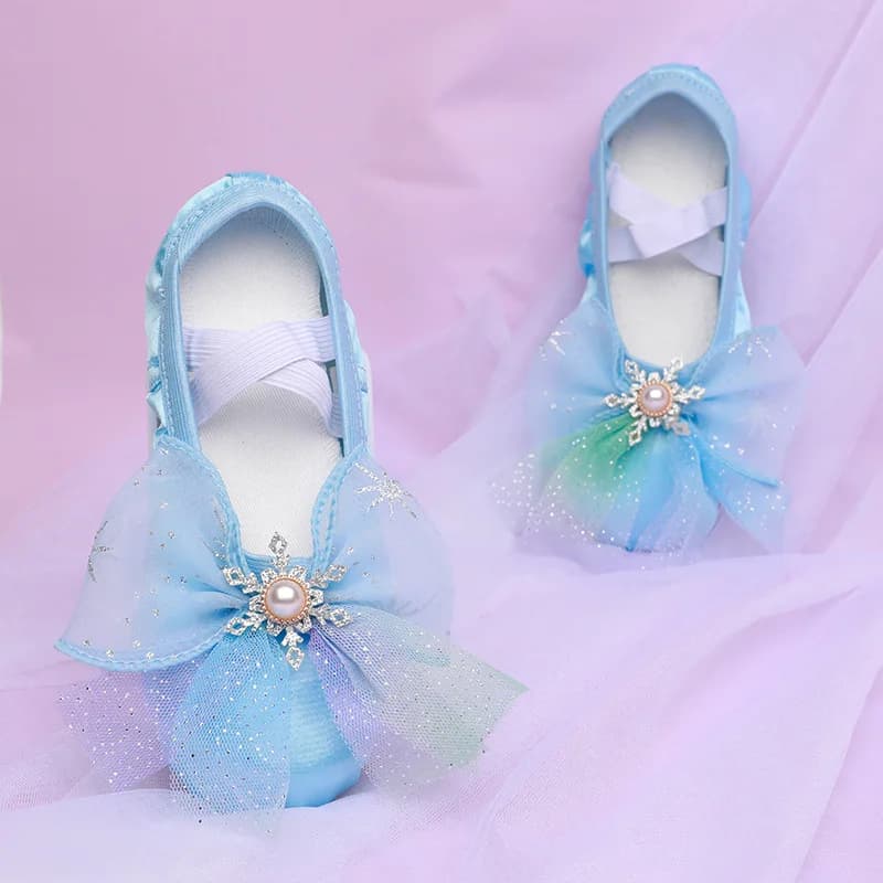 Ballet Shoes Bow Colorful Mesh Ballet Shoes Girls for Dancing Colorful Dance Shoes Ladies Ballet Flats Women Blue Pink Children