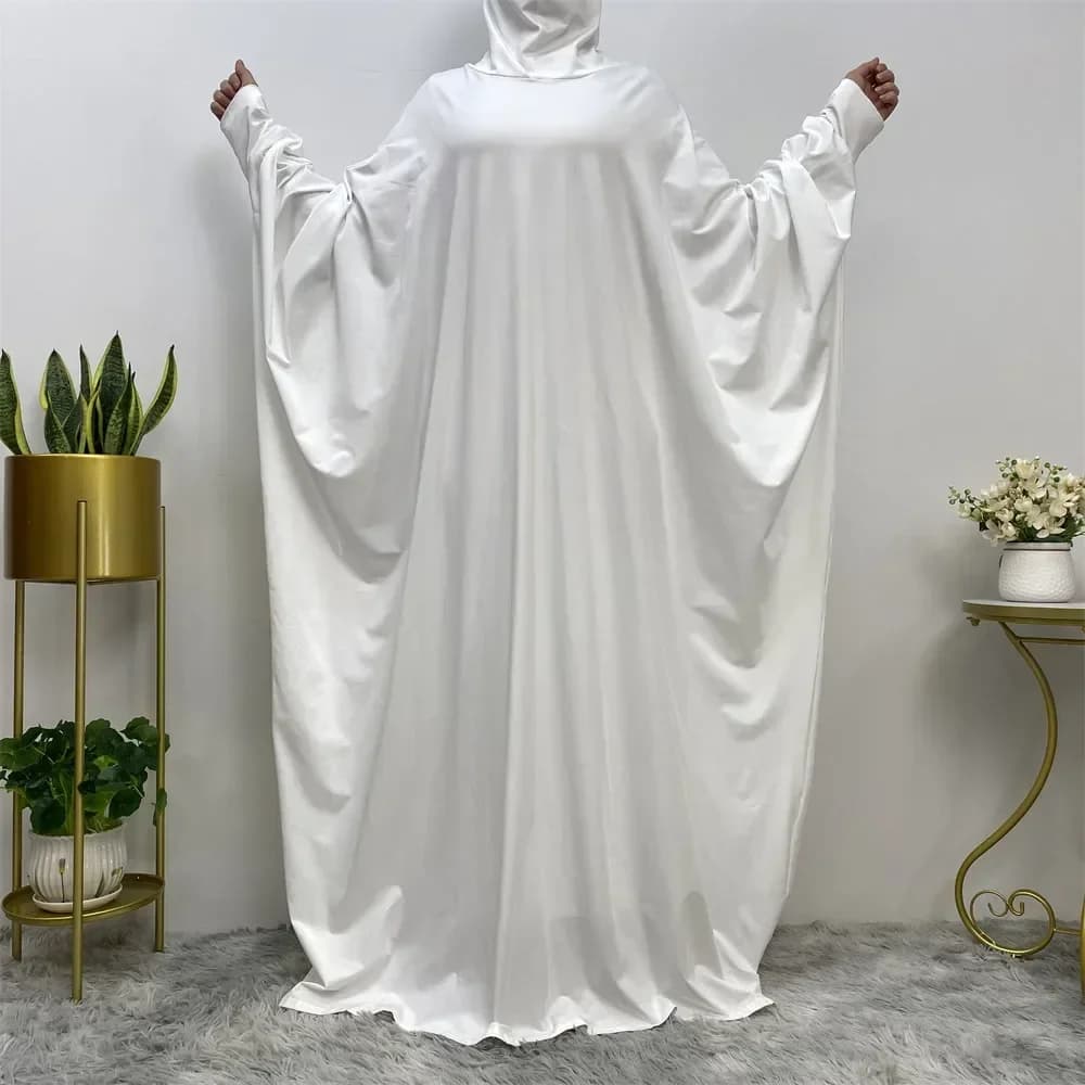 Abaya Eid con cappuccio Donne musulmane Indumento di preghiera Abito con maniche a pipistrello Abaya islamico Caftano Dubai Turchia Abito sopra la testa Burqa Caftano