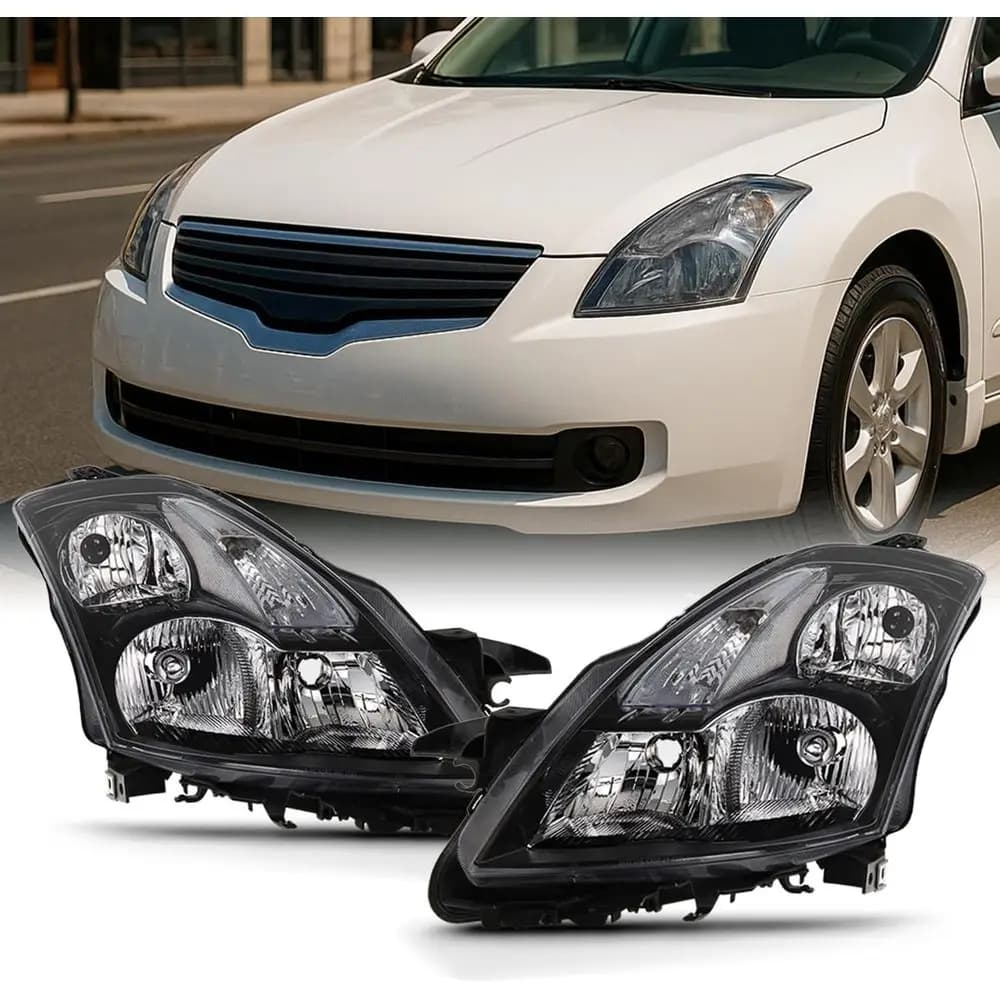 Fari alogeni neri per Nissan Altima Sedan 2007-2009, lato guida e passeggero