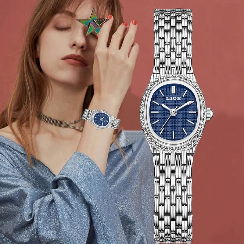 LIGE Women's Fashionable Luxury Quartz Watch Elegant Classic Simple Dial Women's Waterproof Stainless Steel Watches For Women Reloj Mujer + Box