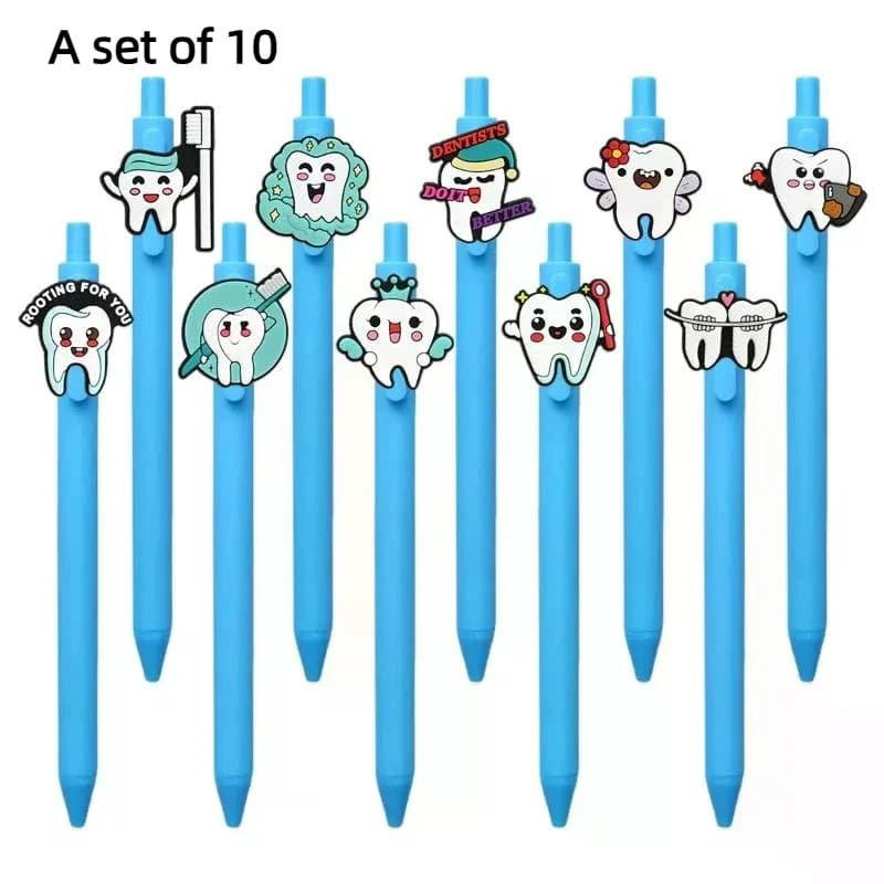 10Pcs Blue Series Retractable Gel Pens Dentist Teeth Theme Soft Gel Pen Smile Teeth Series Ballpoint Pen Student Stationery