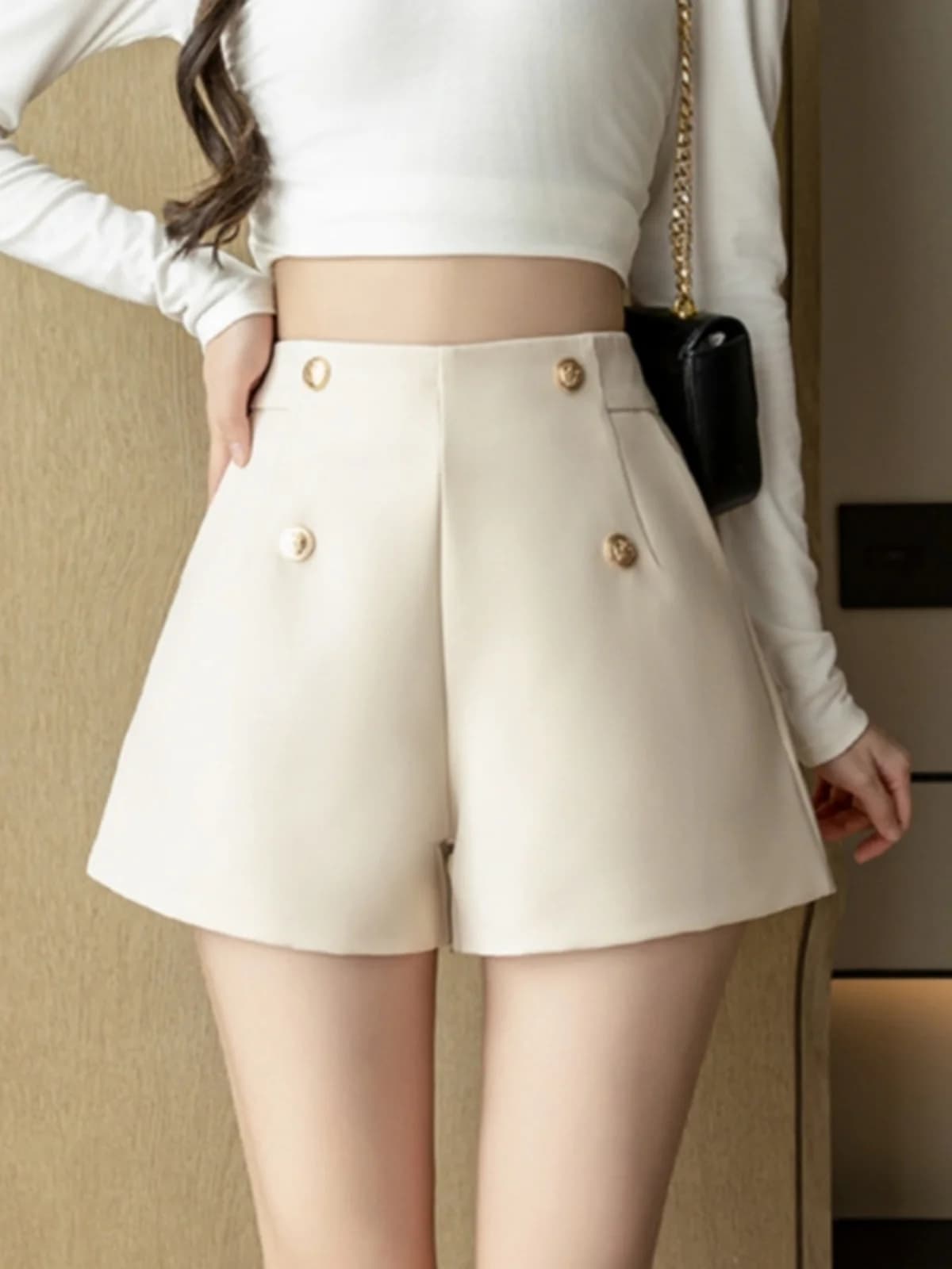 Nuovo Completo Pantaloncini Donna Stile OL Primavera Estate, Pantaloni a Vita Alta a Gamba Larga, Modellanti, Casual, a Gamba Larga, Stile Bootcut