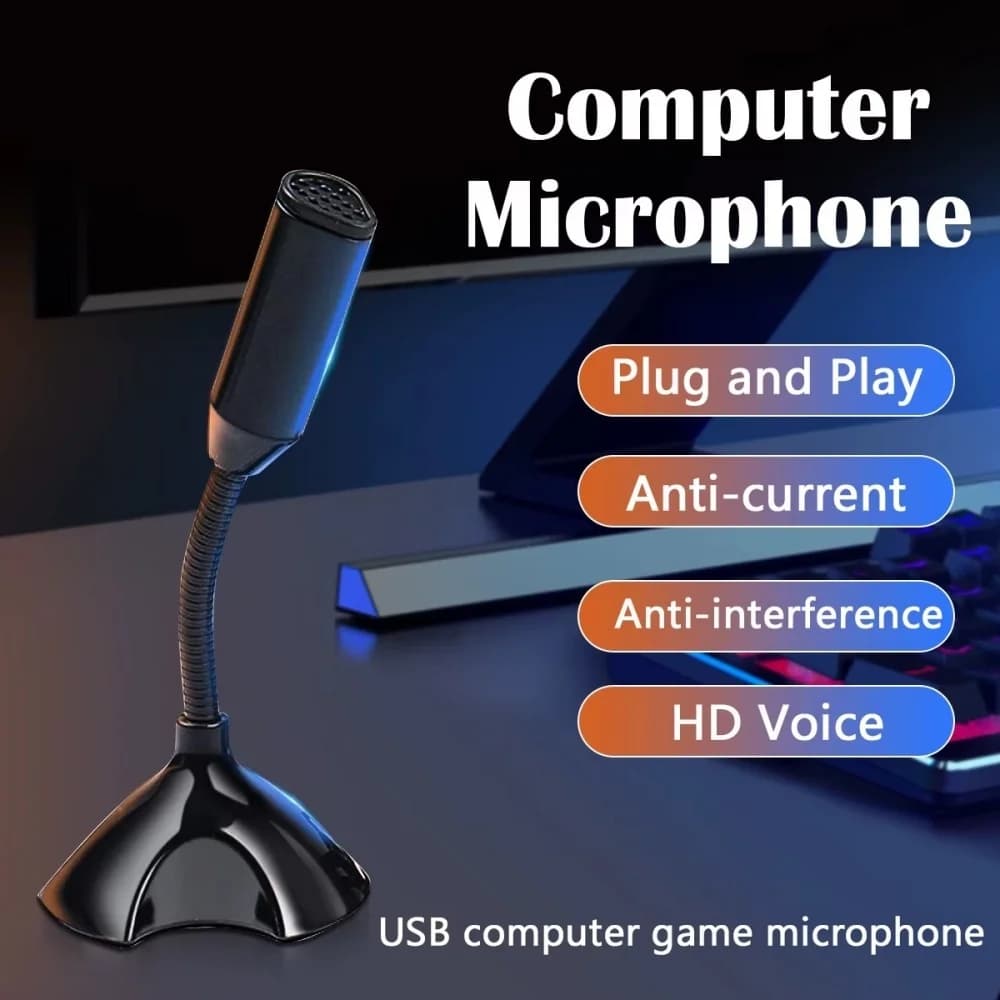Microfono USB per Laptop e Computer, Regolabile, per Studio, Canto, Gaming, Streaming, con Supporto da Tavolo