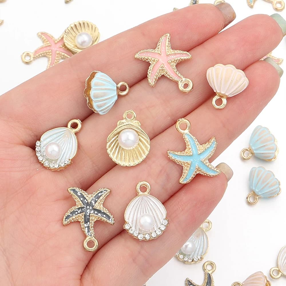 10pcs/Lot Dripping Oil Pearl Shell Starfish Charms Pendants Enamel for Diy Jewelry Accessories Bracelet Earrings Pendant Alloy